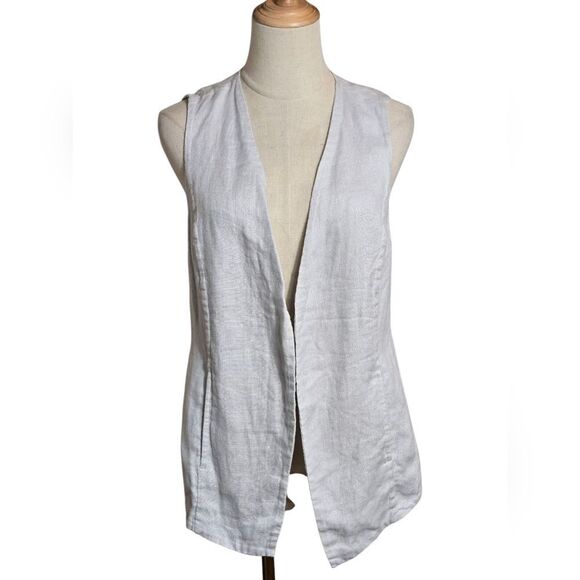 J. Jill Light Gray Linen Sleeveless Open Vest - Picture 1 of 7